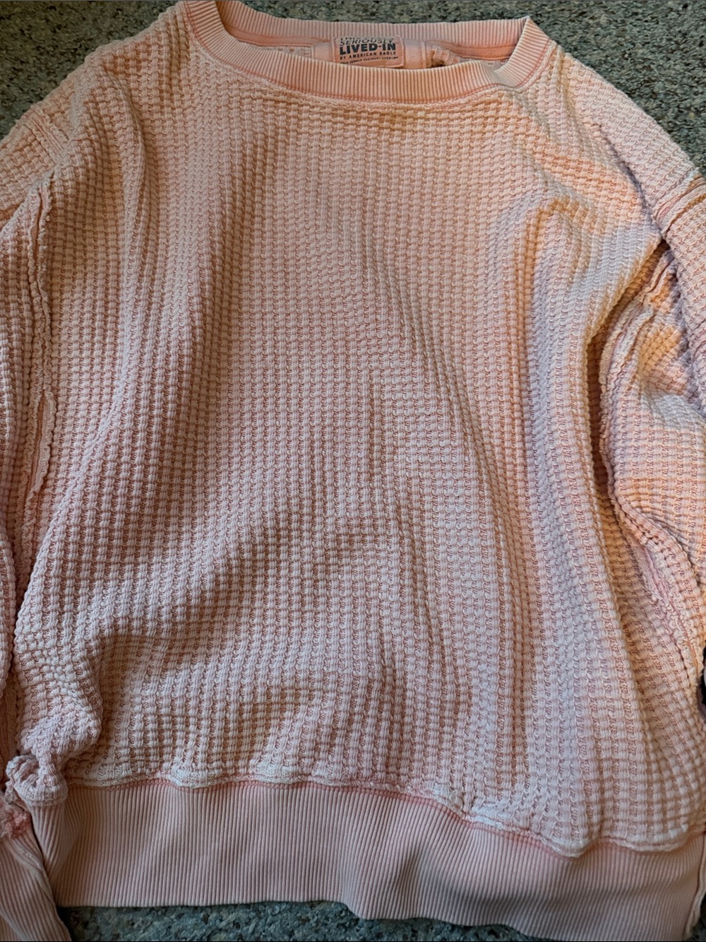 American Eagle Outfitters Light Pink Waffle Knit Crewneck Sweater